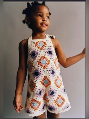 NWT! ZARA Crochet Square Halter Romper. Size 5-6.